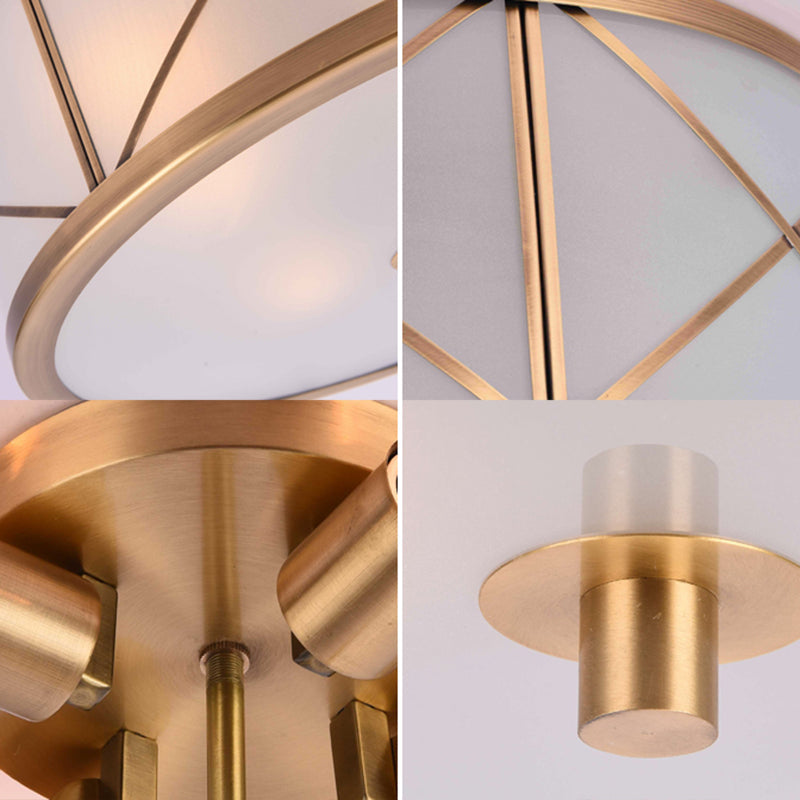 Classic Gold Glass Drum Flush Mount Lighting Fixture - Perfect for Corridors