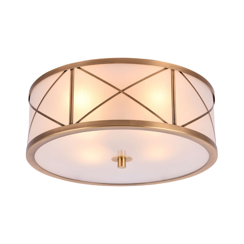 Classic Gold Glass Drum Flush Mount Lighting Fixture - Perfect for Corridors