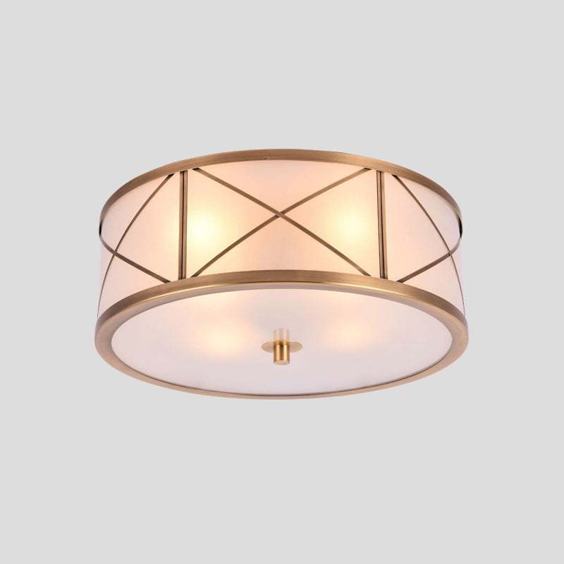 Classic Gold Glass Drum Flush Mount Lighting Fixture - Perfect for Corridors