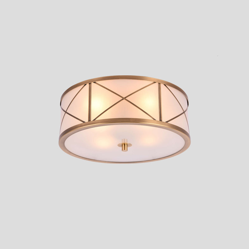 Classic Gold Glass Drum Flush Mount Lighting Fixture - Perfect for Corridors