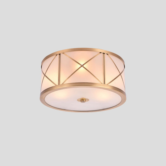 Classic Gold Glass Drum Flush Mount Lighting Fixture - Perfect for Corridors