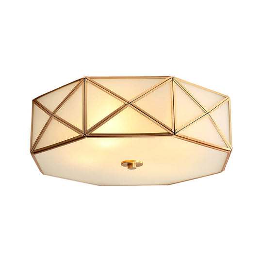 Simplicity Cream Glass Gold Geometric Bedroom Flush Ceiling Light Fixture