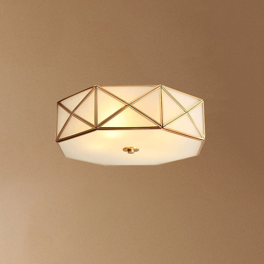 Simplicity Cream Glass Gold Geometric Bedroom Flush Ceiling Light Fixture