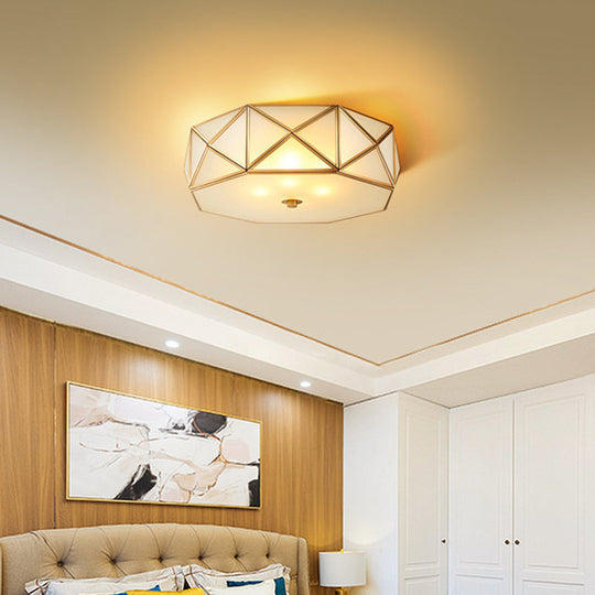 Opal Glass Geometric Flush Ceiling Light in Gold - 4 Bulb Fixture