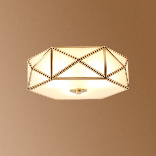 Opal Glass Geometric Flush Ceiling Light in Gold - 4 Bulb Fixture