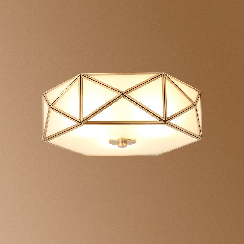 Opal Glass Geometric Flush Ceiling Light In Gold - 4 Bulb Fixture / 14 B