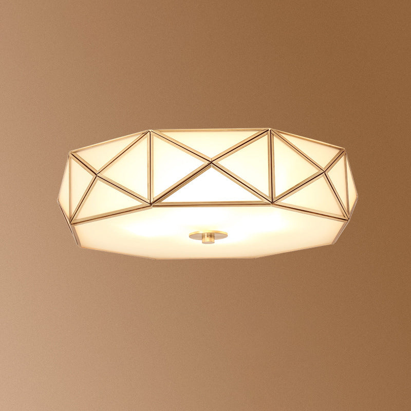 Opal Glass Geometric Flush Ceiling Light in Gold - 4 Bulb Fixture