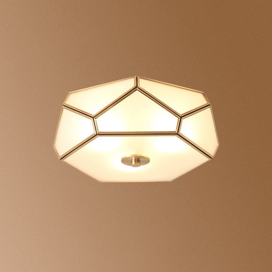 Opal Glass Geometric Flush Ceiling Light in Gold - 4 Bulb Fixture