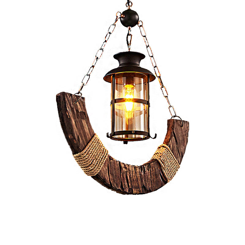 Farmhouse Clear Glass Cylinder Pendant Ceiling Light - Black Finish