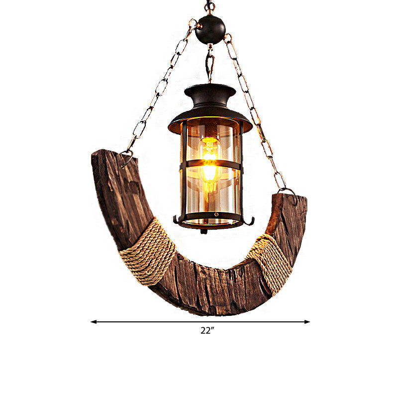 Black Cylinder Pendant Light with Clear Glass for Farmhouse Living Room