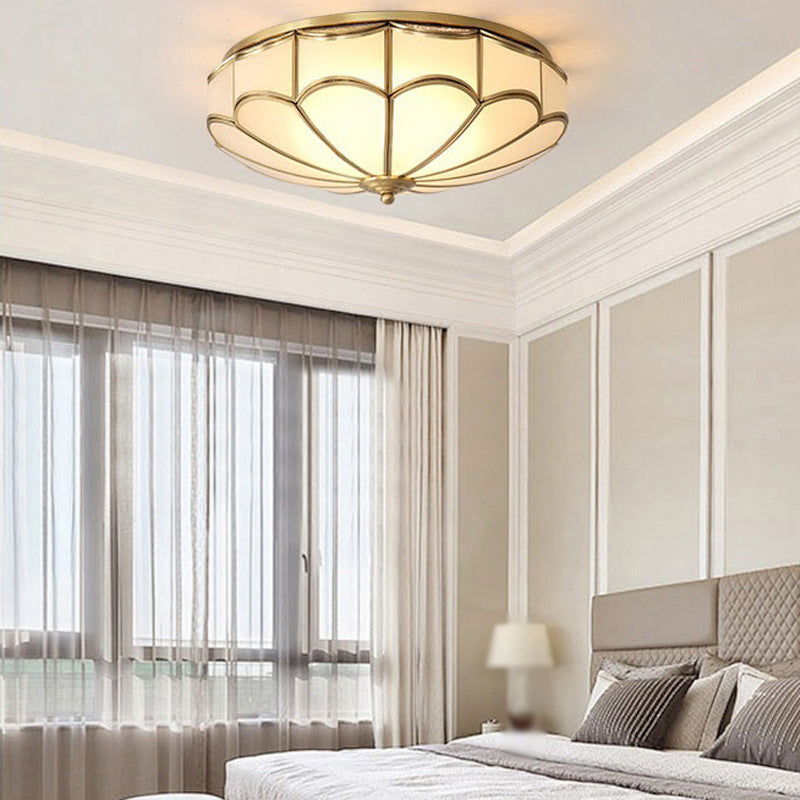 Minimalist Gold Dome Flush Mount Ceiling Light with Cream Glass - Ideal for Bedroom Lighting