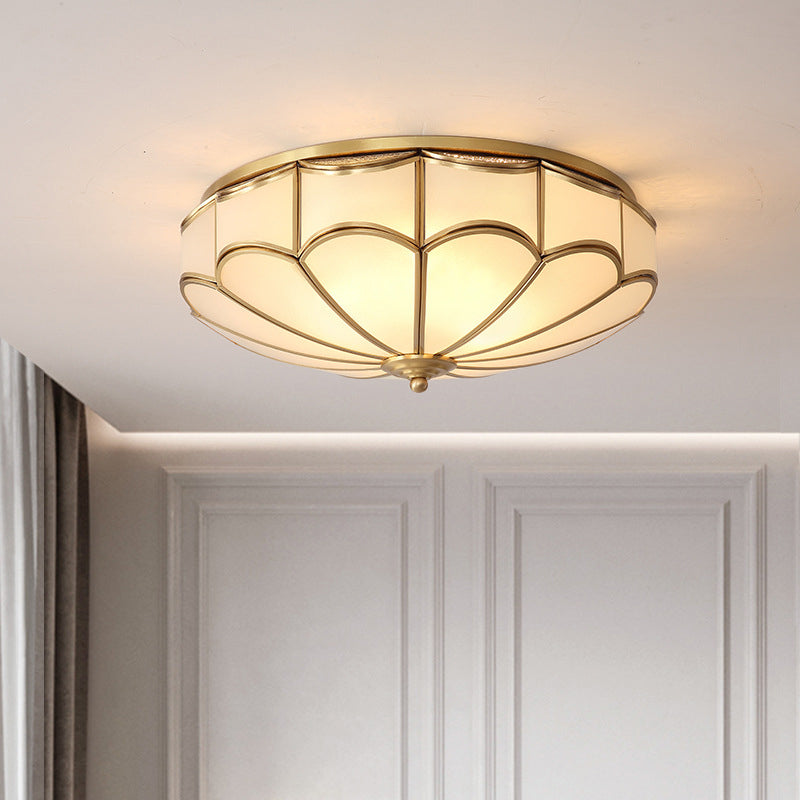 Minimalist Gold Dome Flush Mount Ceiling Light with Cream Glass - Ideal for Bedroom Lighting