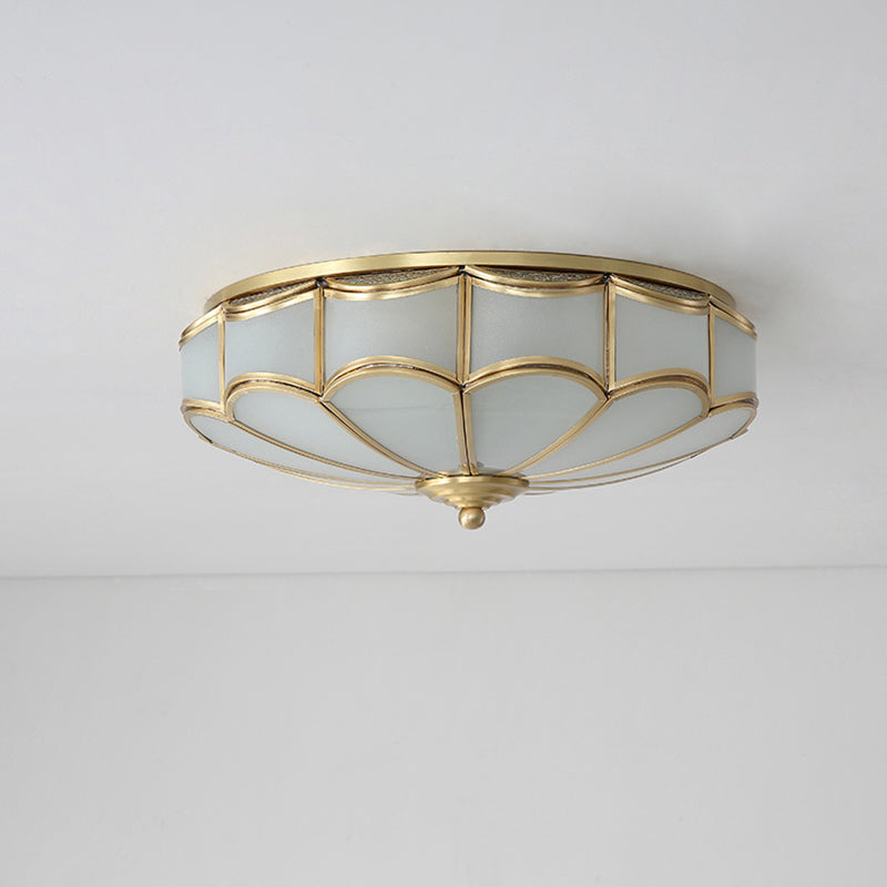 Minimalist Gold Dome Flush Mount Ceiling Light with Cream Glass - Ideal for Bedroom Lighting