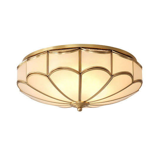 Minimalist Gold Dome Flush Mount Ceiling Light with Cream Glass - Ideal for Bedroom Lighting