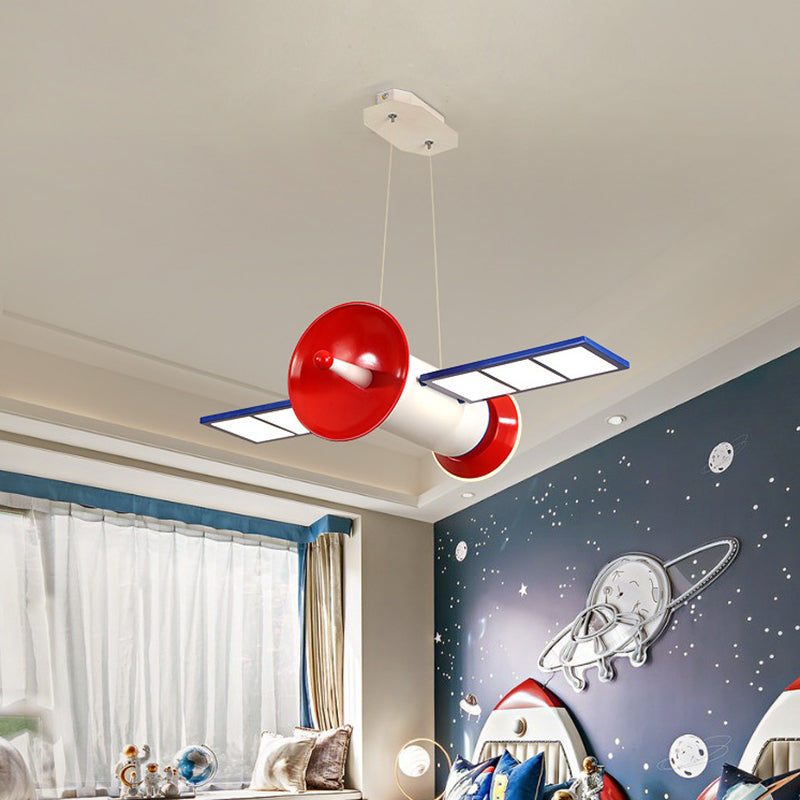 Minimalist Acrylic Led Chandelier Lamp: Satellite Shaped Blue-Red Hanging Light For Bedroom