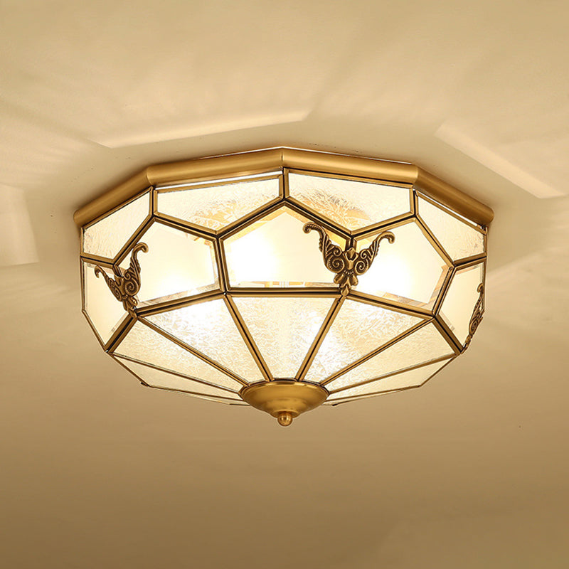 Vintage Gold Flush Ceiling Light Fixture With Frost Glass For Living Room