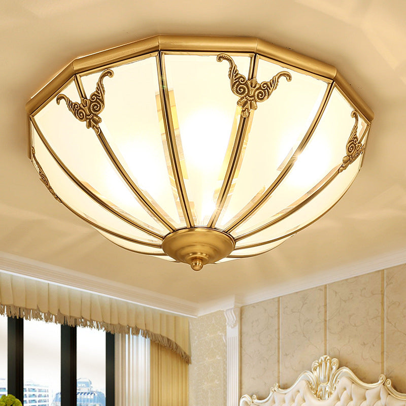 Opal Glass Flush Mount Chandelier In Gold - Classic Bedroom Lighting