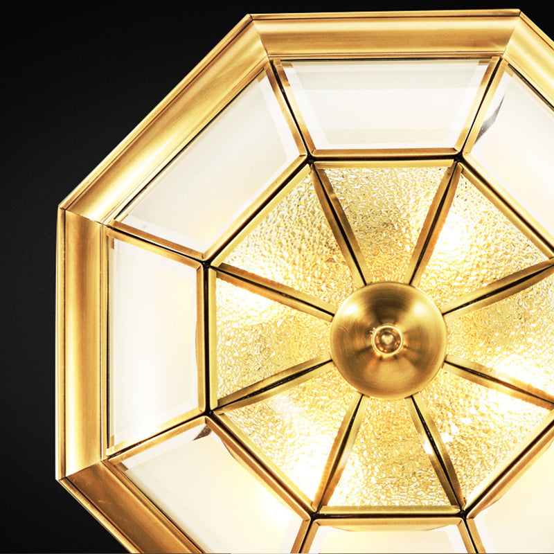 Gold Frost Glass Flush Mount Ceiling Light With Simplicity Polyhedron Design