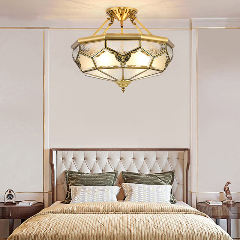 Gold Glass Flush Mount Lighting: Classic Bowl Shape for Bedroom Chandelier