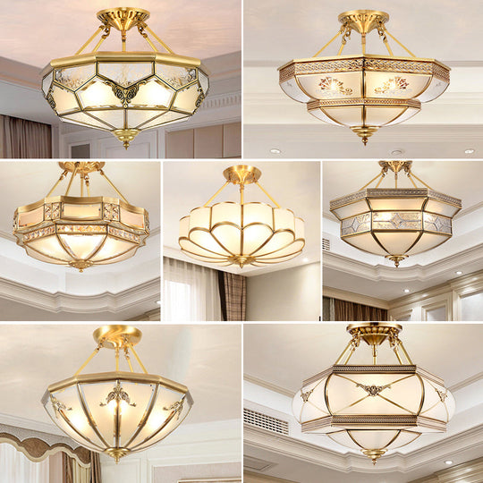 Gold Glass Flush Mount Lighting: Classic Bowl Shape for Bedroom Chandelier