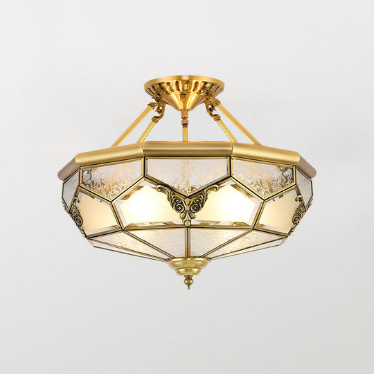 Gold Glass Flush Mount Lighting: Classic Bowl Shape for Bedroom Chandelier