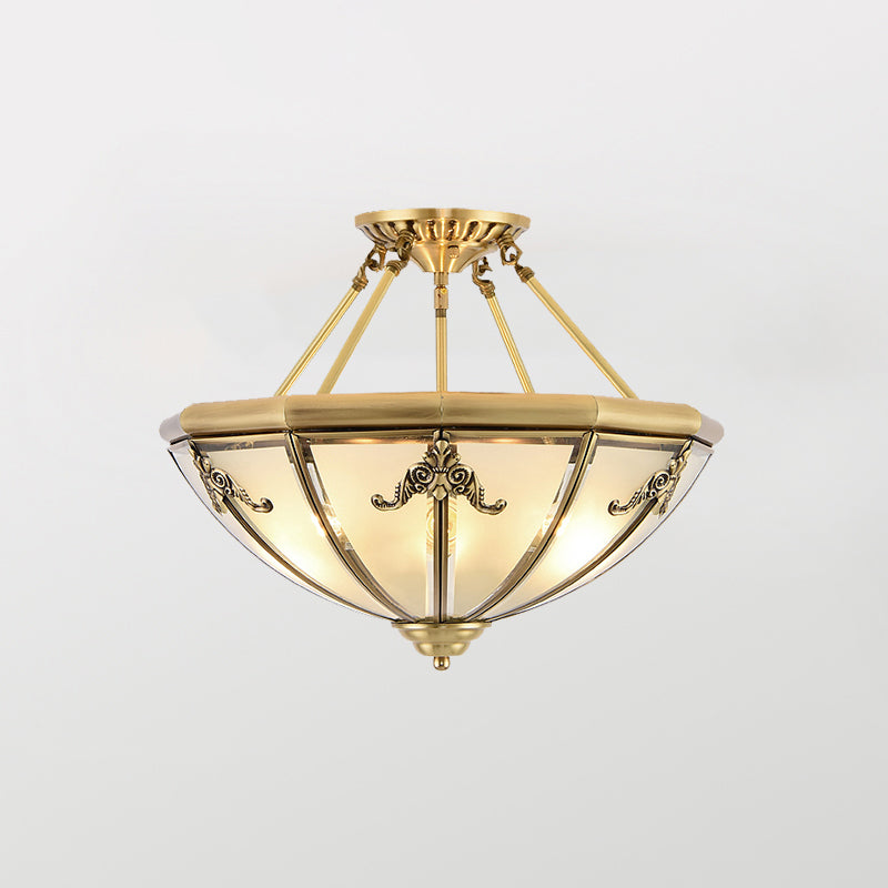 Gold Glass Flush Mount Lighting: Classic Bowl Shape for Bedroom Chandelier