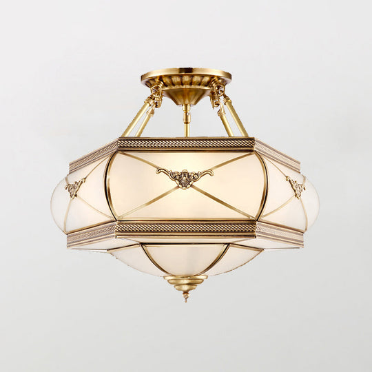 Gold Glass Flush Mount Lighting: Classic Bowl Shape for Bedroom Chandelier