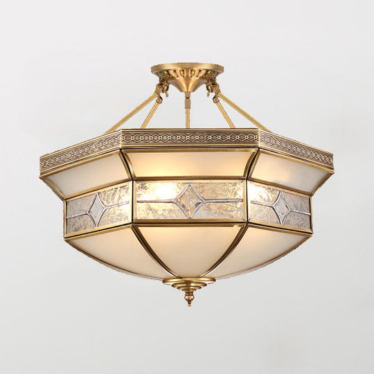 Gold Glass Flush Mount Lighting: Classic Bowl Shape For Bedroom Chandelier 3 / D