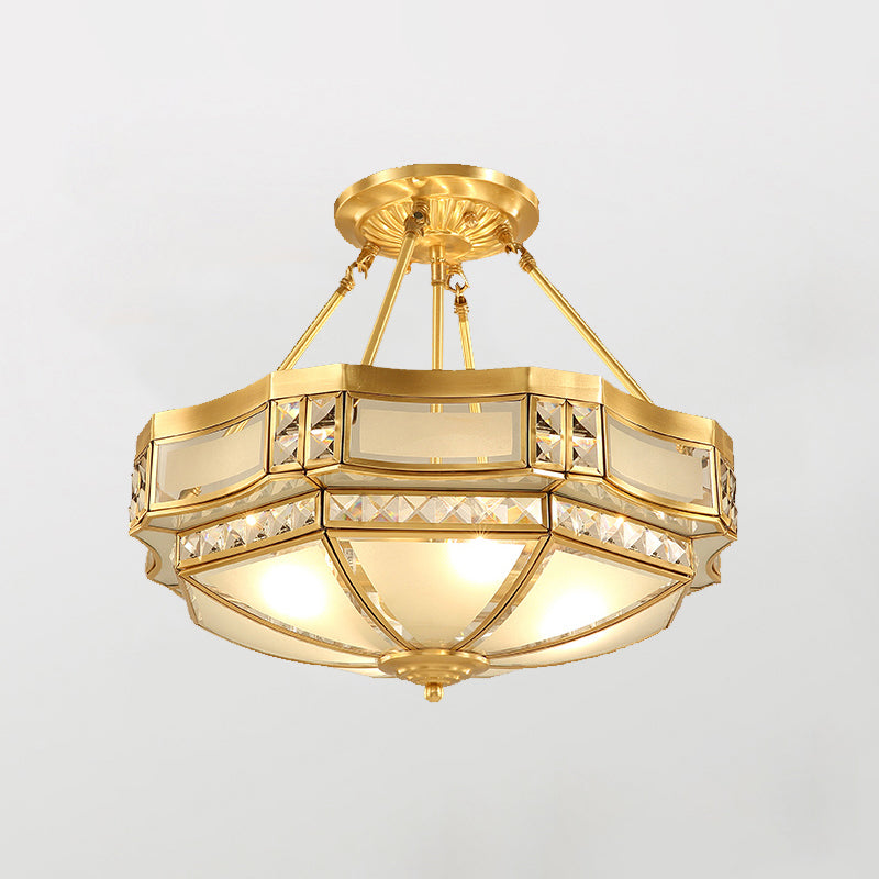 Gold Glass Flush Mount Lighting: Classic Bowl Shape For Bedroom Chandelier 3 / E