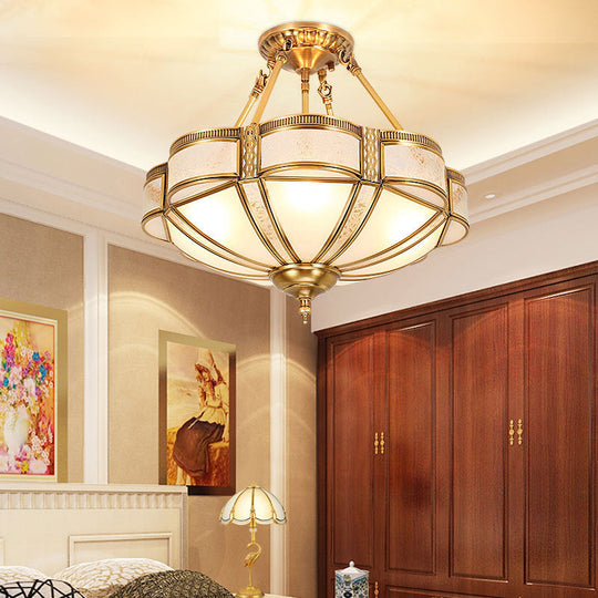 Scalloped Bedroom Flush Mount Light: Classic Frost Glass & Gold Semi Flush Chandelier