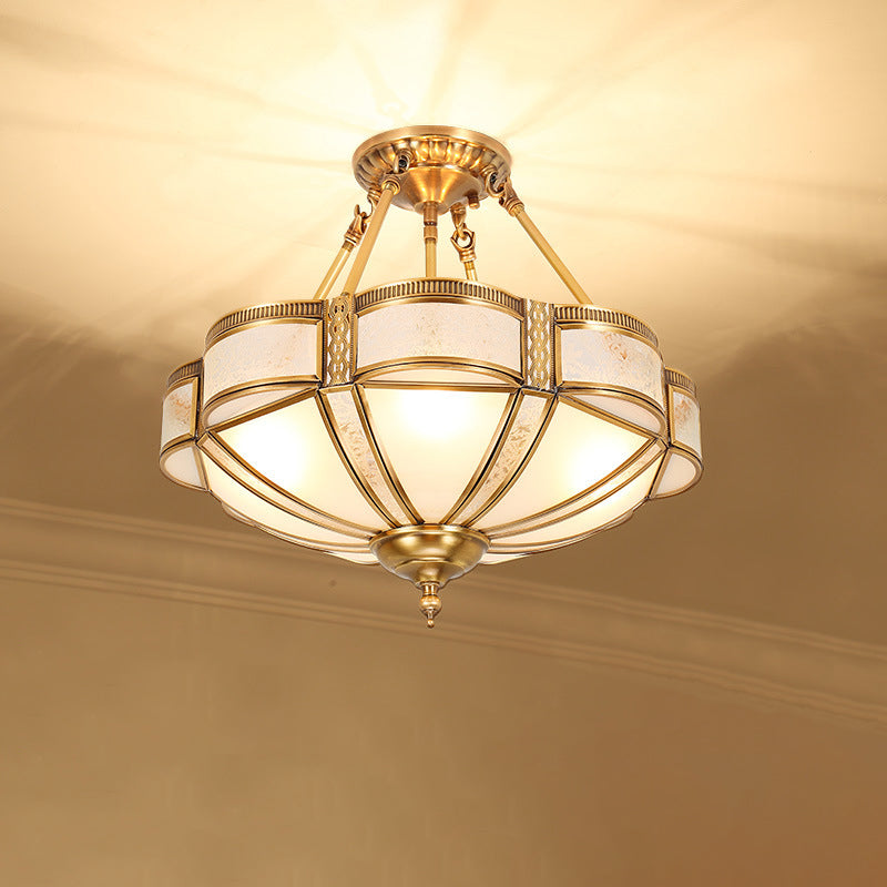 Scalloped Bedroom Flush Mount Light: Classic Frost Glass & Gold Semi Flush Chandelier