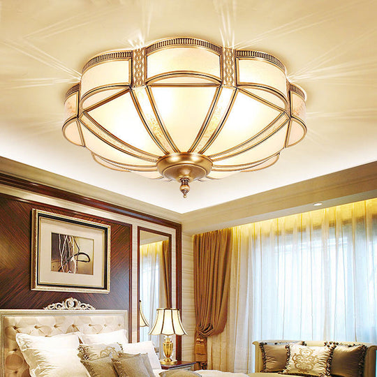 Scalloped Bedroom Flush Mount Light: Classic Frost Glass & Gold Semi Flush Chandelier