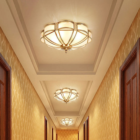 Scalloped Bedroom Flush Mount Light: Classic Frost Glass & Gold Semi Flush Chandelier