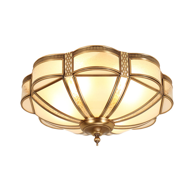 Scalloped Bedroom Flush Mount Light: Classic Frost Glass & Gold Semi Flush Chandelier