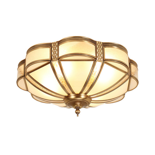 Scalloped Bedroom Flush Mount Light: Classic Frost Glass & Gold Semi Chandelier