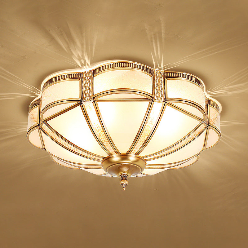 Scalloped Bedroom Flush Mount Light: Classic Frost Glass & Gold Semi Flush Chandelier