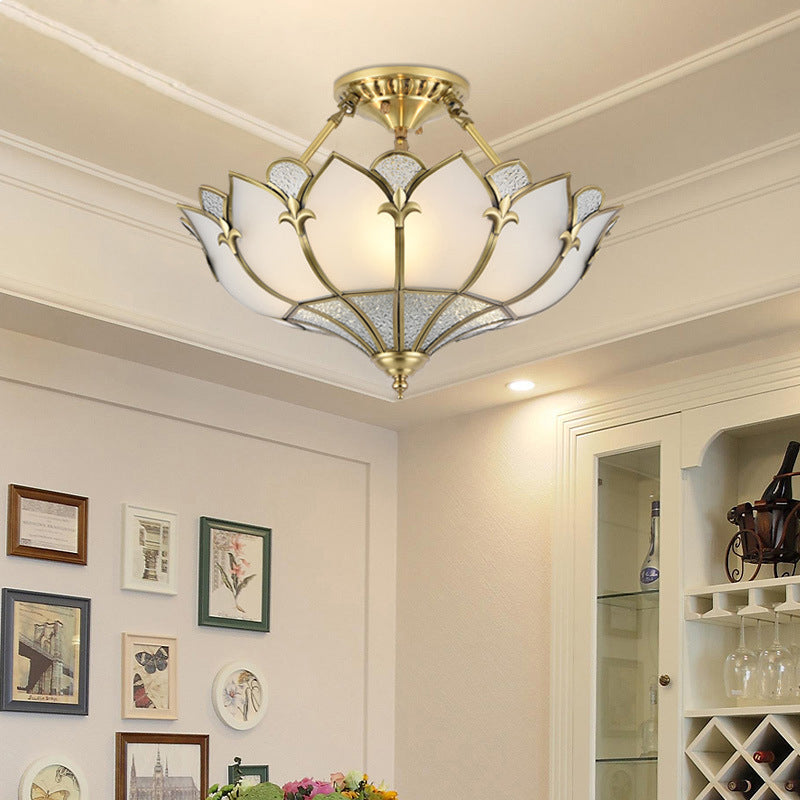 Sleek Gold Flower Shaped Ripple Glass Semi Flush Mount Chandelier for Dining Room