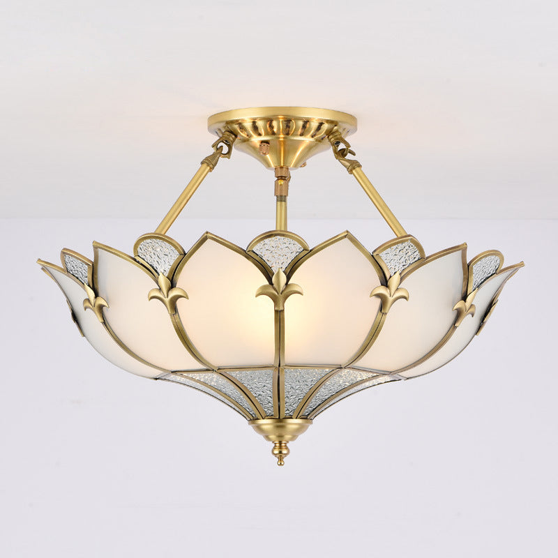 Sleek Gold Flower Shaped Ripple Glass Semi Flush Mount Chandelier for Dining Room