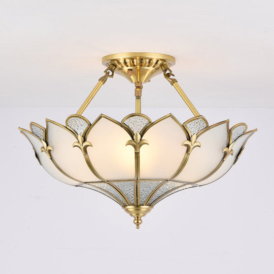 Sleek Gold Flower Shaped Ripple Glass Semi Flush Mount Chandelier for Dining Room