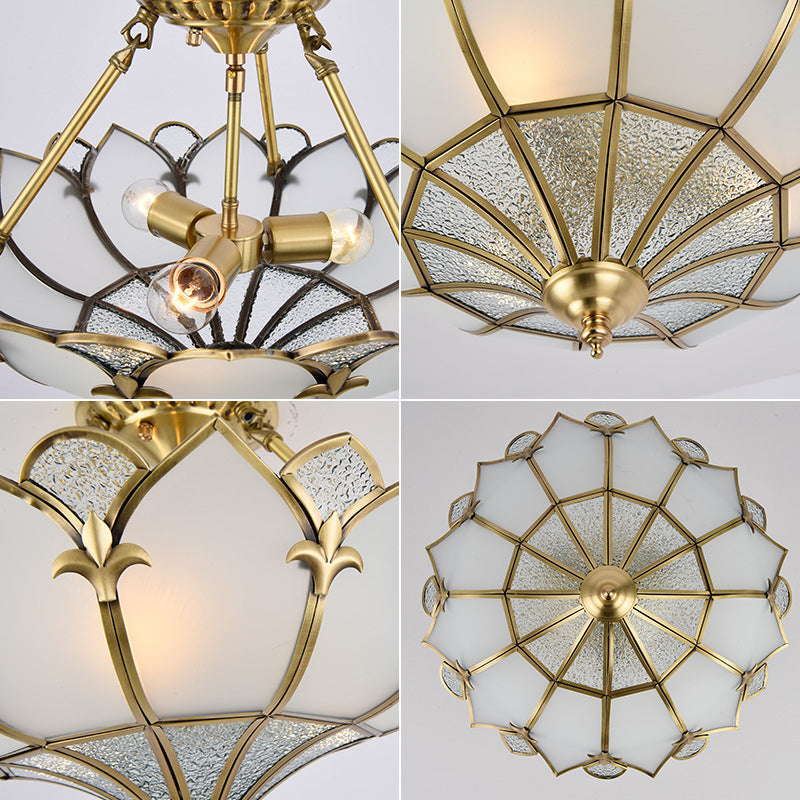 Sleek Gold Flower Shaped Ripple Glass Semi Flush Mount Chandelier for Dining Room