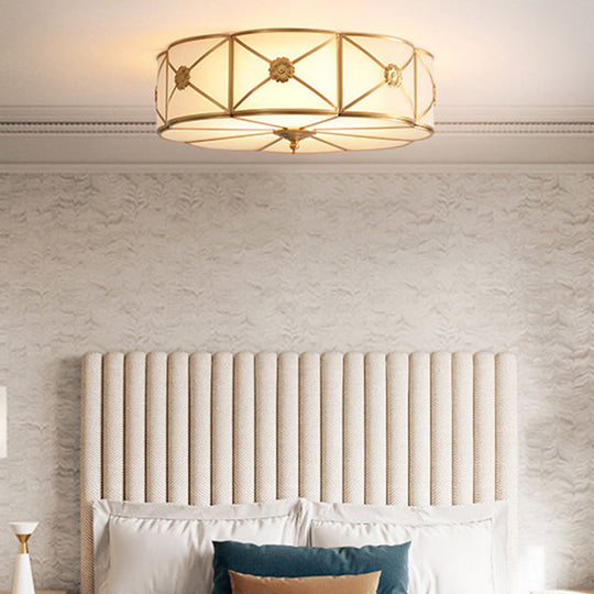 Classically Styled Scalloped Edge Living Room Flush Mount Light with Frost Glass & Gold Accent