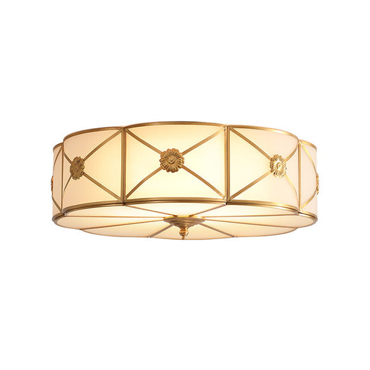 Classically Styled Scalloped Edge Living Room Flush Mount Light with Frost Glass & Gold Accent