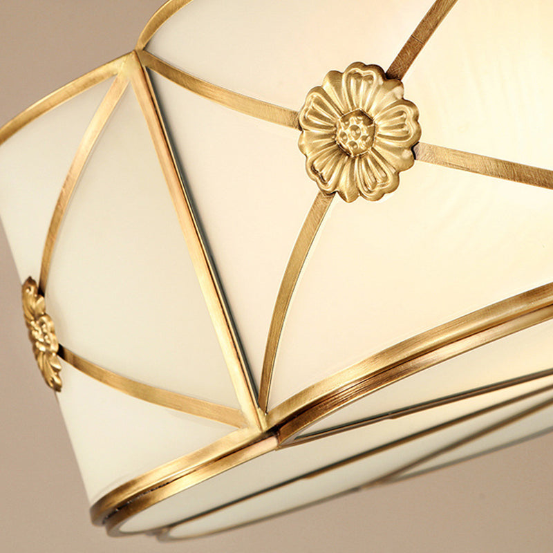 Classically Styled Scalloped Edge Living Room Flush Mount Light with Frost Glass & Gold Accent