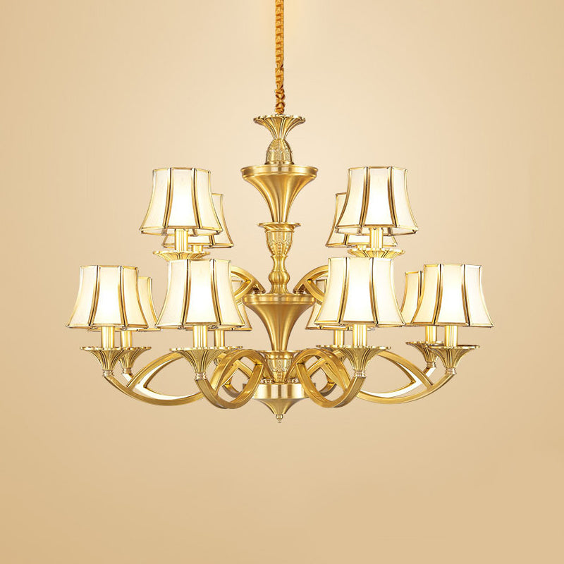 Gold Taper Shaped Glass Chandelier Pendant: Classic Living Room Lighting