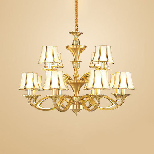 Gold Taper Shaped Glass Chandelier Pendant: Classic Living Room Lighting 12 /