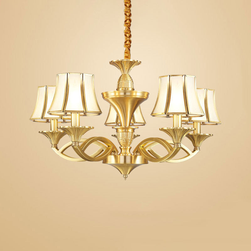 Gold Taper Shaped Glass Chandelier Pendant: Classic Living Room Lighting