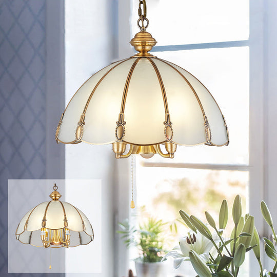 Minimalist Opal Glass Scalloped Ceiling Lighting With 5 Bulbs - Gold Chandelier For Dining Room