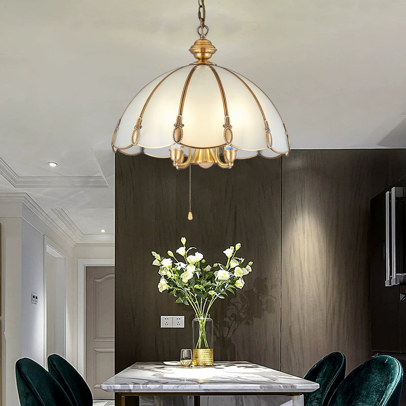 Minimalist Opal Glass Scalloped Ceiling Lighting With 5 Bulbs - Gold Chandelier For Dining Room