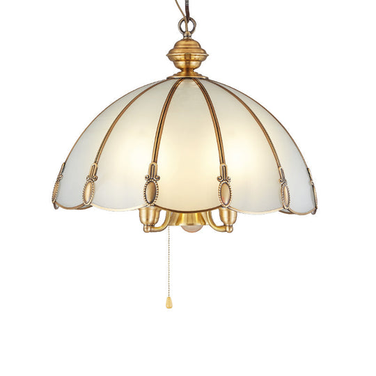 Minimalist Opal Glass Scalloped Ceiling Lighting With 5 Bulbs - Gold Chandelier For Dining Room