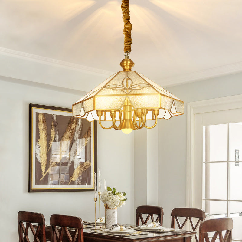 Frosted Glass Chandelier Pendant Light For Dining Room - Nickel Geometric Shape Classic Design / D